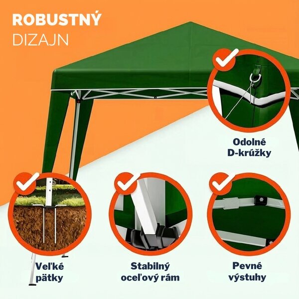 Party stan / pavilón CAPRI PLUS s 2 bočnými stenami, 3x3m, zelená Casaria