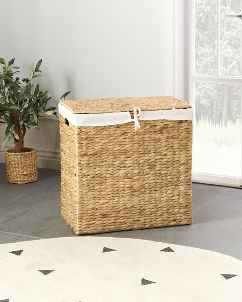 Kôš s vekom svetlý vodný hyacint kôš na bielizeň prádlo 2 priehradky s úchytkami