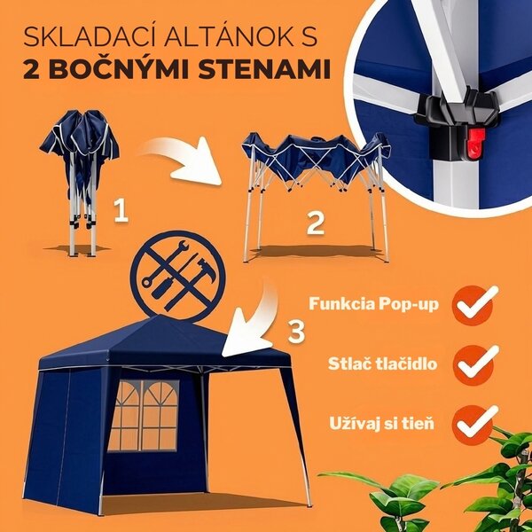 Party stan / pavilón CAPRI PLUS s 2 bočnými stenami, 3x3m, modrá Casaria
