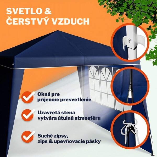 Party stan / pavilón CAPRI PLUS s 2 bočnými stenami, 3x3m, modrá Casaria