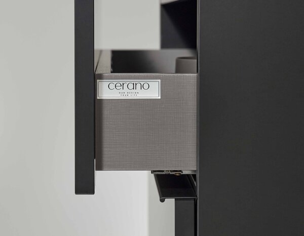 CERANO - Kúpeľňová skrinka Velora - čierna matná, úchytka čierna + doska pod umývadlo Navira Slim - 18 mm - 70x54, 8x46, 5 cm