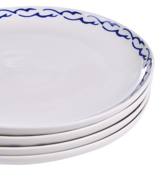 12-dielna súprava porcelánového jedálenského riadu biela s modrým okrajom glazúrovaná ručne vyrobená sada riadu jedáleň kuchyňa