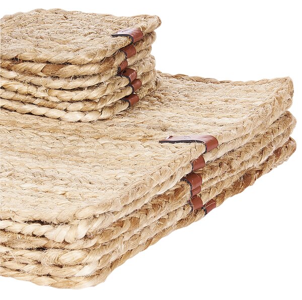 Sada 12 prestieraní a podložiek prírodná z juty 30 x 40/10 x 10 cm ručne vyrobené podložky pod taniere a poháre boho kuchyňa jedáleň