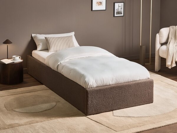 Posteľ s úložným priestorom sivobéžová buklé 90 x 200 cm čalúnený rám postele s roštom moderný dizajn