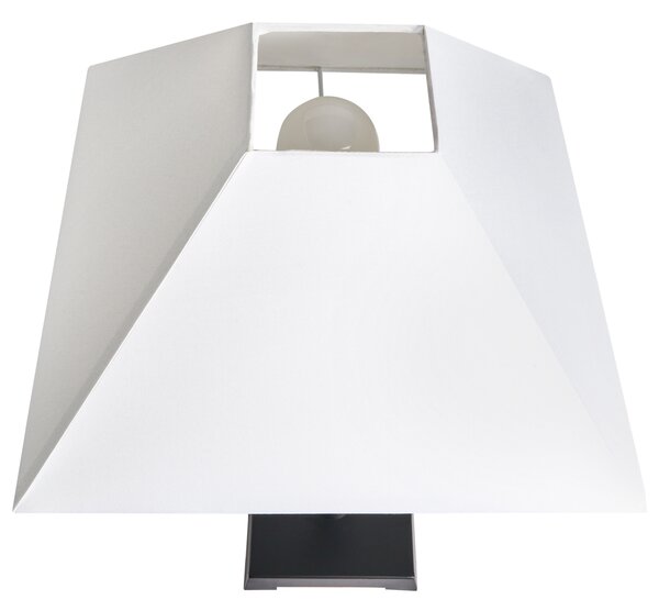 Stolná lampa čierny železný stojan biele látkové tienidlo moderný dizajn obývacia izba spálňa