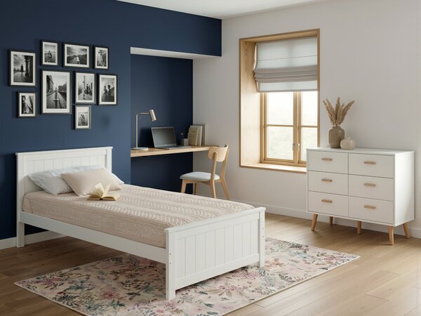 Posteľ biela borovicové drevo MDF 90 x 200 cm s čelom minimalistický škandinávsky štýl spálňa detská izba
