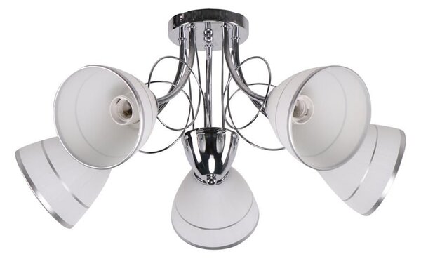 Moderné päťramenné stropné osvetlenie ELOTTE - 5xE27, 40W, chrómované/biele