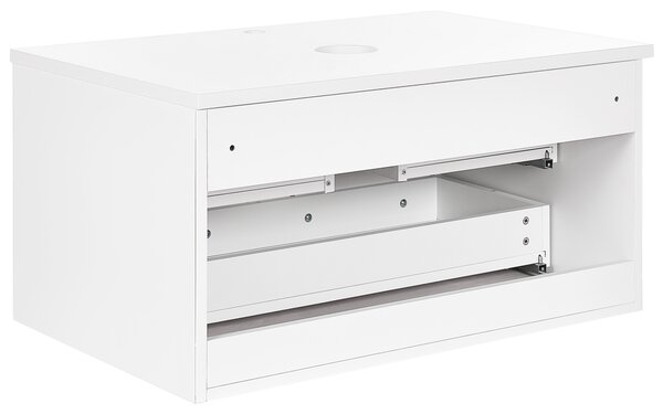 Nástenná kúpeľňová skrinka biela MDF 80 x 52 cm drážkované čelo s 2 zásuvkami otvor na odtok moderný štýl kúpeľňa