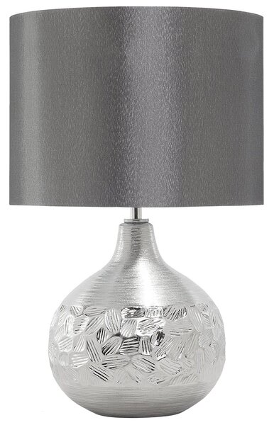 Stolná lampa sivé tienidlo z umelého hodvábu strieborný porcelánový podstavec výška 48 cm tradičná obývacia izba