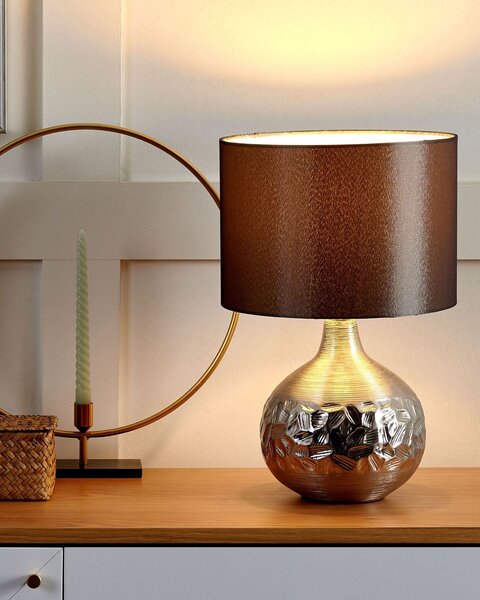 Stolná lampa sivé tienidlo z umelého hodvábu strieborný porcelánový podstavec výška 48 cm tradičná obývacia izba