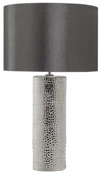 Stolná lampa strieborný keramický podstavec čierne tienidlo z nepravého hodvábu svetlo na nočný stolík