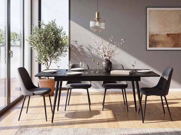 Jedálenský stôl čierna MDF železo 160/200 x 90 cm rozkladací obdĺžnikový tvar moderný industriálny štýl kuchyňa jedáleň
