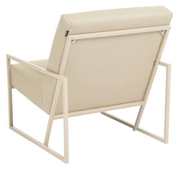 Kreslo béžové čalúnenie z umelej kože béžový železný rám moderná elegantná obývacia izba