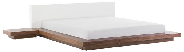 Posteľ v japonskom štýle hnedý jaseň 180 x 200 cm nízky drevený rám postele z MDF koženkové čelo nočné stolíky