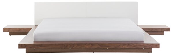 Posteľ v japonskom štýle hnedý jaseň 180 x 200 cm nízky drevený rám postele z MDF koženkové čelo nočné stolíky