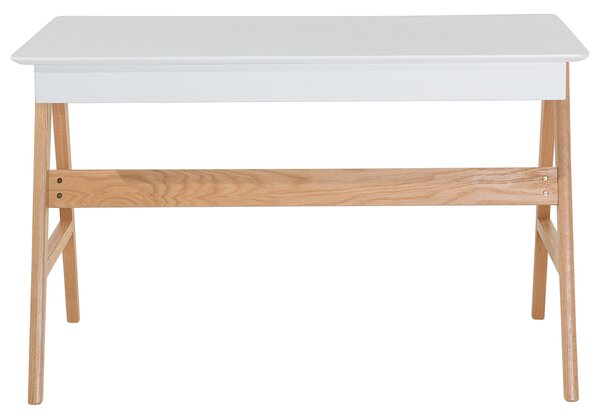 Kancelársky stôl biela svetlé drevo MDF 120 x 70 cm lakovaná vrchná časť 2 zásuvky úložný priestor moderný škandinávsky štýl písací stôl