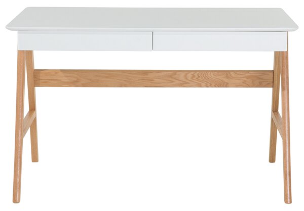 Kancelársky stôl biela svetlé drevo MDF 120 x 70 cm lakovaná vrchná časť 2 zásuvky úložný priestor moderný škandinávsky štýl písací stôl