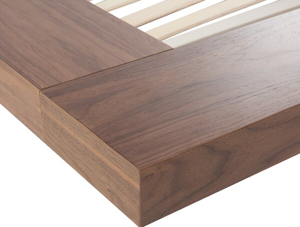 Posteľ v japonskom štýle hnedý jaseň 180 x 200 cm nízky drevený rám postele z MDF koženkové čelo nočné stolíky