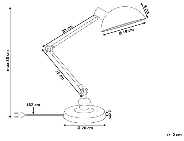 Stolná lampa čierna kovová 80 cm nastaviteľné rameno a tienidlo moderný industriálny štýl kancelária