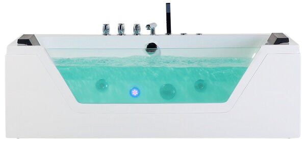 Vírivá vaňa biela strieborná akrylát sklo 174 x 79 cm s LED osvetlením opierky hlavy pre 2 osoby moderný štýl kúpeľňa
