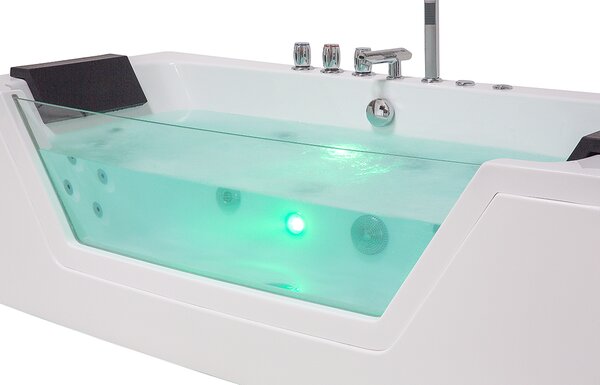 Vírivá vaňa biela strieborná akrylát sklo 174 x 79 cm s LED osvetlením opierky hlavy pre 2 osoby moderný štýl kúpeľňa