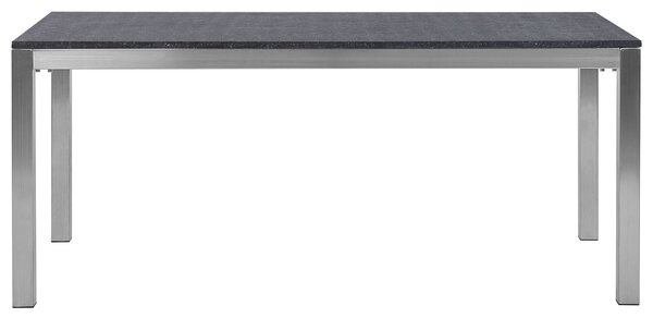 Záhradný jedálenský stôl čierna žulová doska 180 x 90 cm pre 6 osôb strieborné nohy z nehrdzavejúcej ocele