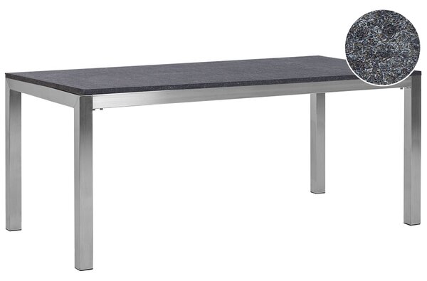 Záhradný jedálenský stôl čierna žulová doska 180 x 90 cm pre 6 osôb strieborné nohy z nehrdzavejúcej ocele