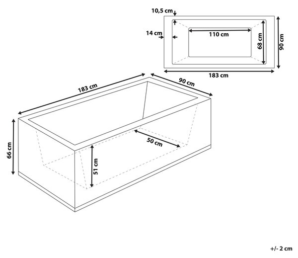 Vírivá vaňa biela sanitárny akrylát 183 x 90 cm ľavostranná s masážnymi tryskami a LED svetlami pre 2 osoby