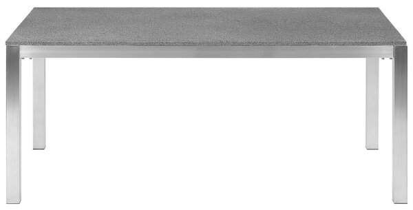 Záhradný jedálenský stôl sivá žulová doska 180 x 90 cm pre 6 osôb strieborné nohy z nehrdzavejúcej ocele