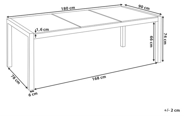 Záhradný jedálenský stôl čierna trojdielna žulová doska 180 x 90 cm pre 6 osôb strieborné nohy z nehrdzavejúcej ocele