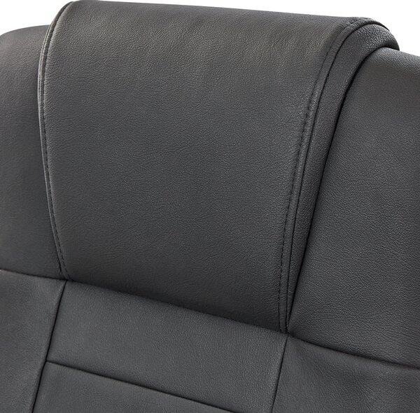 Masážne kreslo čierna koža otočné s kolieskami ergonomické nastaviteľná výška moderný štýl kancelária