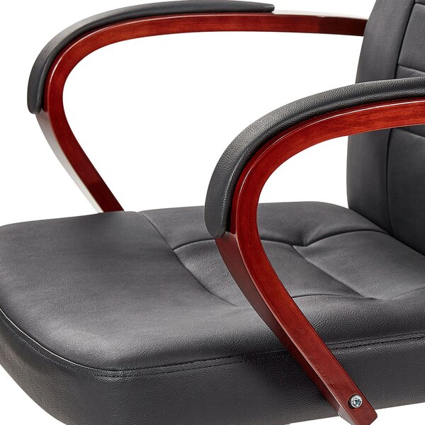 Masážne kreslo čierna koža otočné s kolieskami ergonomické nastaviteľná výška moderný štýl kancelária