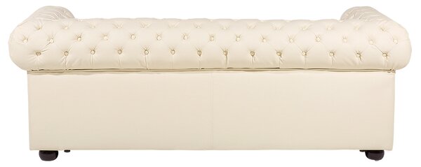 Pohovka chesterfield krémová kožená čalúnená nízke prešívané operadlo čierne nohy 3-miestna moderná