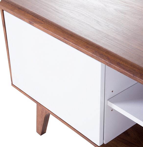 TV stolík biela tmavé drevo MDF 53 x 142 x 40 cm úložný priestor 2 skrinky 2 police na nožičkách moderný rustikálny štýl obývačka