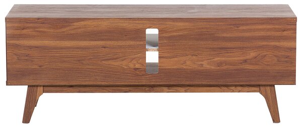 TV stolík biela tmavé drevo MDF 53 x 142 x 40 cm úložný priestor 2 skrinky 2 police na nožičkách moderný rustikálny štýl obývačka