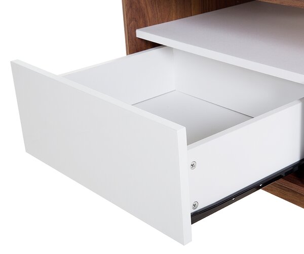 TV stôl tmavé drevo farba biela MDF doska 53 x 140 x 39 cm moderné očarujúce trendy praktické 3 zásuvky veľa úložného priestoru obývačka