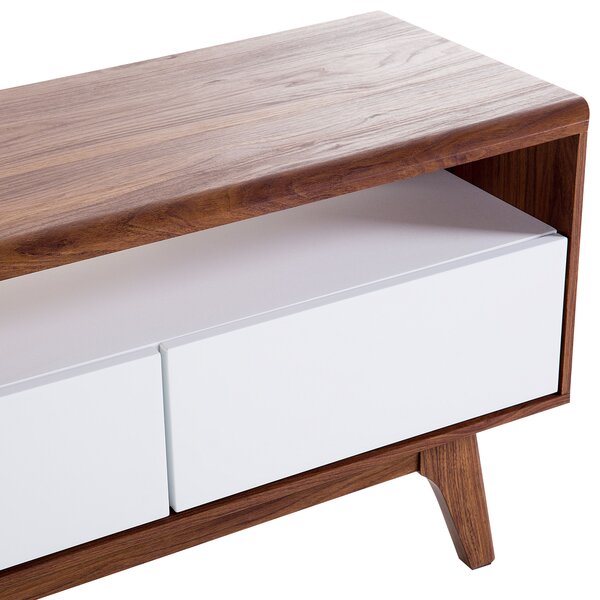 TV stôl tmavé drevo farba biela MDF doska 53 x 140 x 39 cm moderné očarujúce trendy praktické 3 zásuvky veľa úložného priestoru obývačka