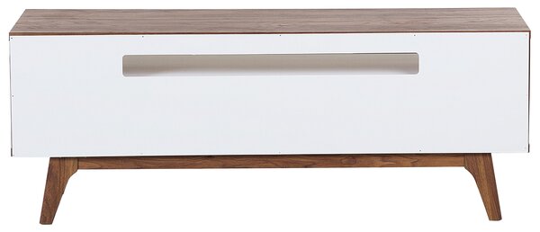 TV stôl tmavé drevo farba biela MDF doska 53 x 140 x 39 cm moderné očarujúce trendy praktické 3 zásuvky veľa úložného priestoru obývačka