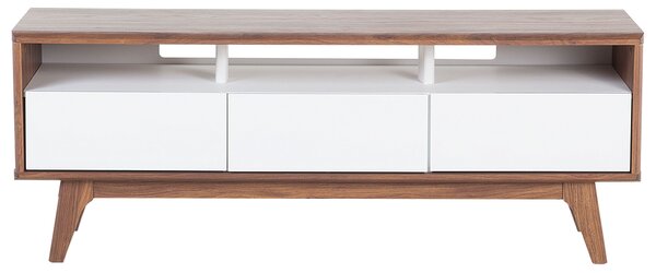 TV stôl tmavé drevo farba biela MDF doska 53 x 140 x 39 cm moderné očarujúce trendy praktické 3 zásuvky veľa úložného priestoru obývačka