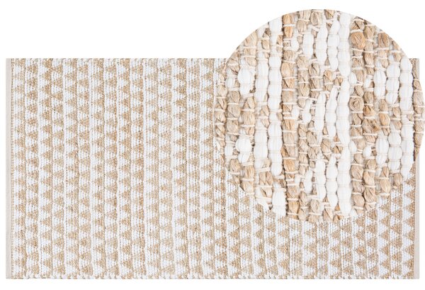 Koberec béžový jutový bavlnený 80 x 150 cm s krátkym vlasom trojuholníkový vzor ručne tkaný obdĺžnikový