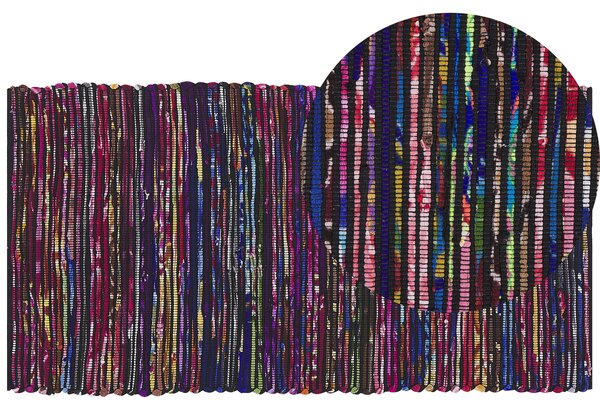 Koberec tmavý viacfarebný bavlnený 80 x 150 cm obdĺžnikový ručne vyrobený boho eklektický