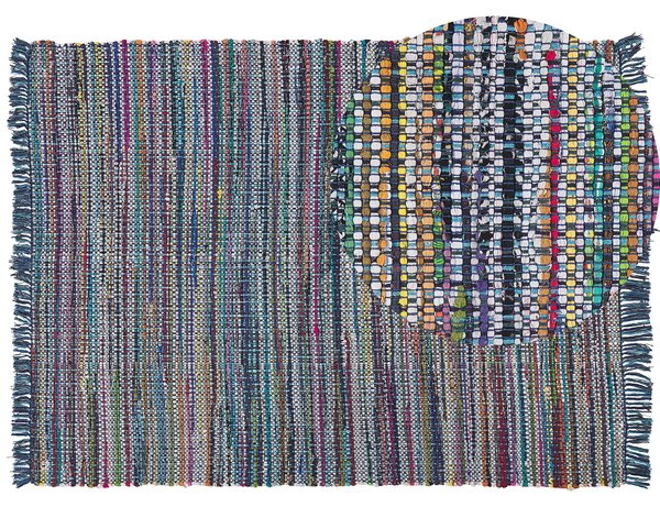 Koberec modrý bavlnený 160 x 230 cm so strapcami obdĺžnikový ručne vyrobený boho eklektický