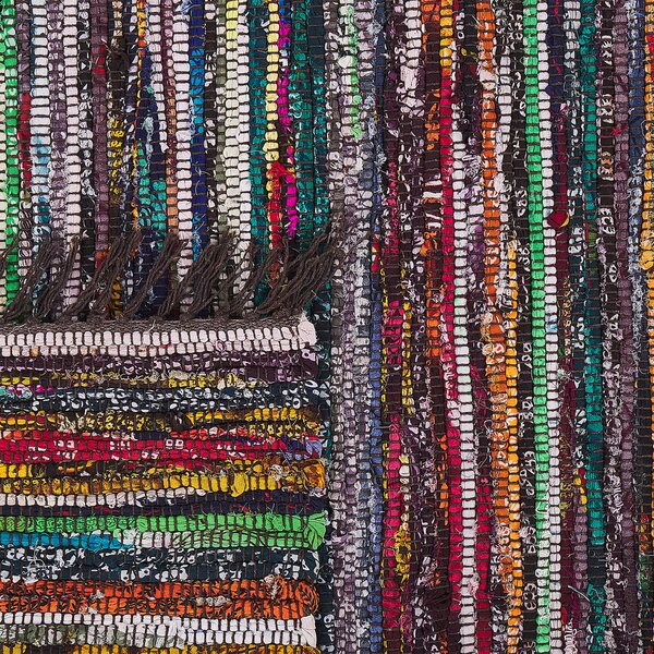 Koberec tmavý viacfarebný bavlnený 140 x 200 cm pruhovaný so strapcami obdĺžnikový ručne vyrobený boho eklektický
