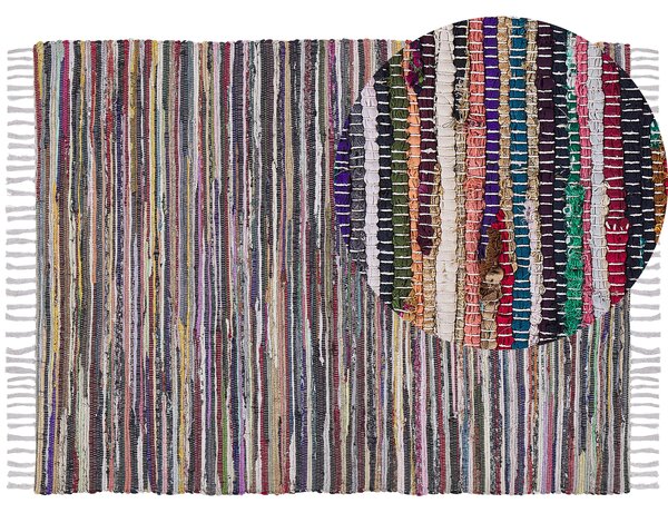 Koberec svetlý viacfarebný bavlnený 160 x 230 cm pruhovaný so strapcami obdĺžnikový ručne vyrobený boho eklektický