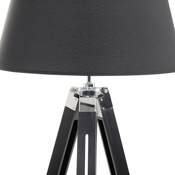 Stojaca lampa čierne drevo 143 cm látkové tienidlo trojnohý drevený statív výškovo nastaviteľný dlhý kábel s vypínačom Moderný dizajn
