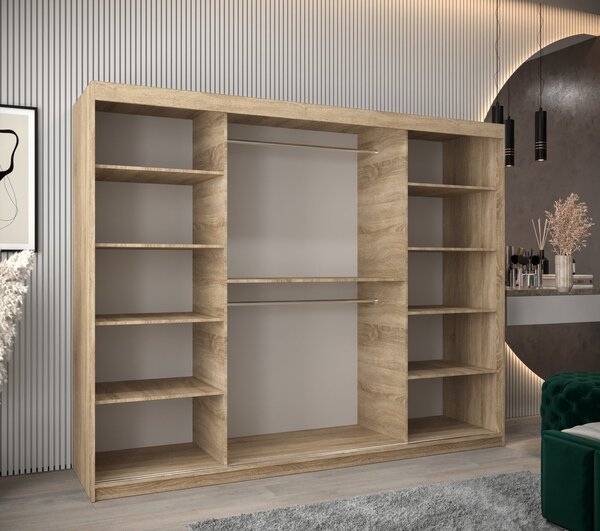 Šatníková skriňa ENNI - šírka 250 cm, dub sonoma / biela