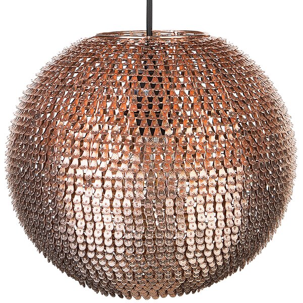 Závesná lampa medená kov guľaté trblietavé tienidlo s flitrami v tvare disco gule moderný glamour štýl obývačka jedáleň