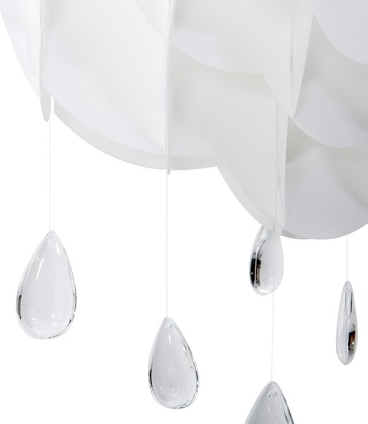 Závesná lampa biela syntetický materiál plexisklo nepravidelný tvar mrak s kvapkami moderný štýl osvetlenie detská izba