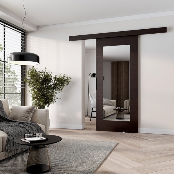 Posuvné dvere so zrkadlom BARRET 9 - 96 cm, wenge