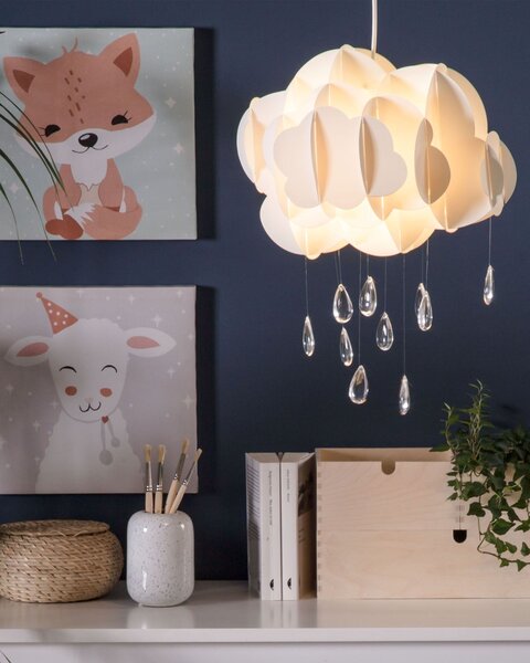 Závesná lampa biela syntetický materiál plexisklo nepravidelný tvar mrak s kvapkami moderný štýl osvetlenie detská izba